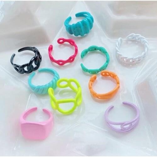 10Piece Colorful Enamel Mix shape rings Spray paint rings accessories jewels for women zircon jewelry party ring 51670
