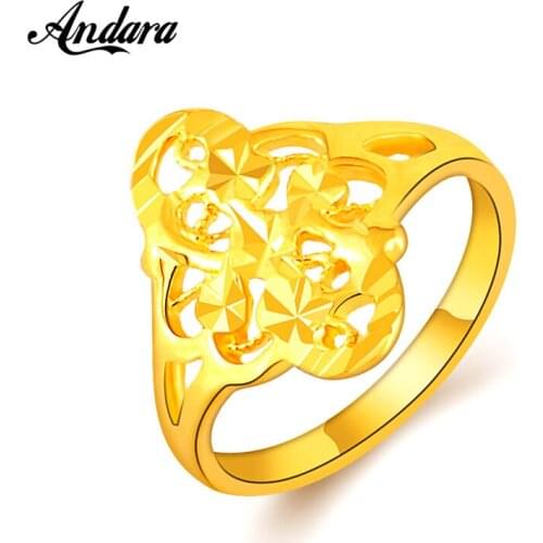 24KGP Ethiopian Rings Women Jewelry Yellow Filled Golden Unisex Wedding Bridal Jewellry Girls Fashion Design JR095