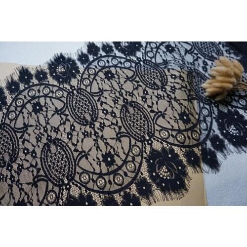 3 meters/lot high quality black white jacquard eyelash lace fabric diy craft wedding dress clothing lace material