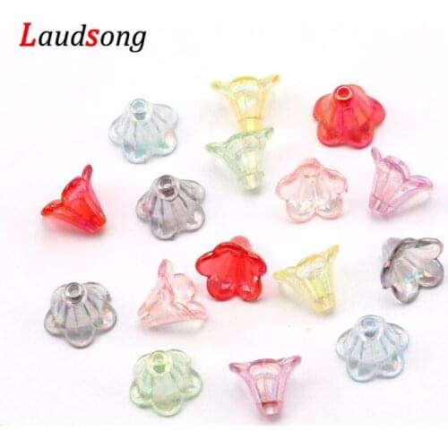 50pcs 10x13mm Multicolor AB Color Flower Bead Caps Acrylic Beads For Jewelry Making Finding Diy Handmade Accessories