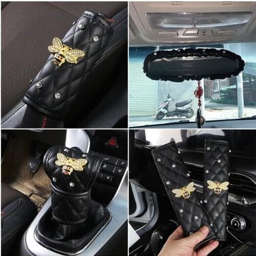 Car Interior Accessories Diamond Little Bee Rearview Mirror Cover Seat Belt Shoulder Pad Four Seasons Car Handbrake Cover
