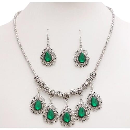 Antient Wedding Jewelry Sets for Charming Women Dresses Dating Accessories Colorful Glass Crystal Necklace Earrings Sets
