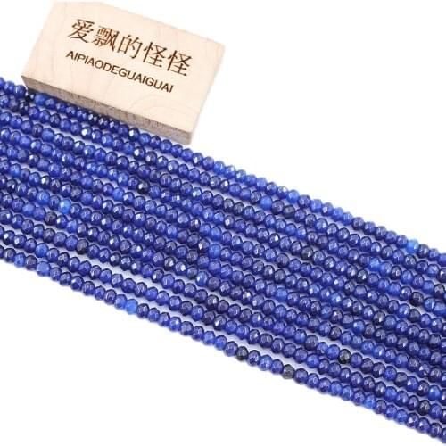 APDGG Natural Stone 5 Strands 3x4mm Faceted Wheel Blue Jade Loose Beads 15.5" Strands For Necklace Bracelet Jewelry Making DIY