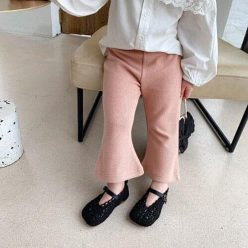 Childrens Flare Pants Autumn 2021 New Simple Solid Color Soft Cotton Girls Loose Elastic Waist Casual Flare Slimp Pants