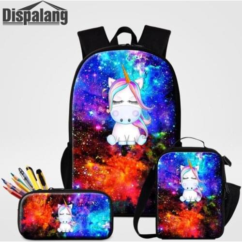 Universe Space Cartoon Unicorn 3pcs/set Children School Backpack for Girls Boys Teenager Cute Book Bag Lunch Box Kids Pencil Bag