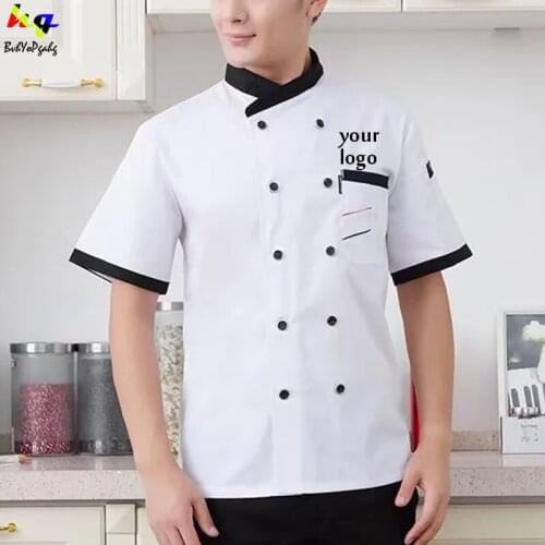 DIY/custom logo chef coat catering short-sleeved top work clothes clothes restaurant uniform coat button kitchen chef clothing