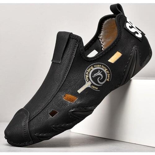 Breathable Genuine Leather Mens Shoes Breathable Summer Shoes Man Slip on Mens Loafers Outdoor Men Casual Shoes Big Size 38-48