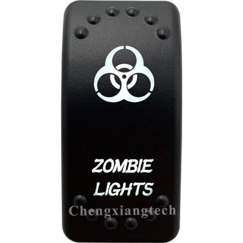 Dual White Led Light 12V 24V Car Boat Caravan Rocker Switch Laser Engraving ZOMBIE LIGHTS, 5 Pin On Off SPST Waterproof