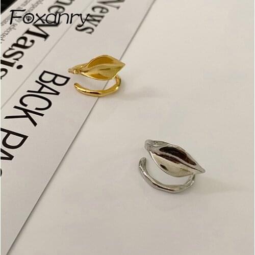 Foxanry Minimalist 925 Sterling Silver Finger Rings France Gold Plated Trendy Creative Leaf Geometric Bride Jewelry Party Gifts