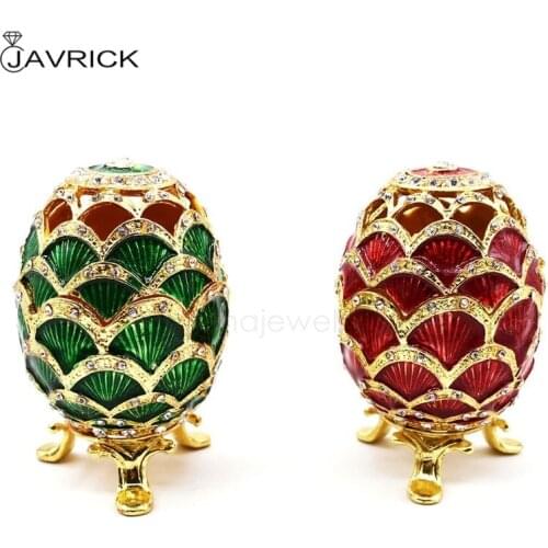 Green Faberge-Egg Series Hand Painted Jewelry Trinket Box Unique Gift for Easter Home Decoration Collectible