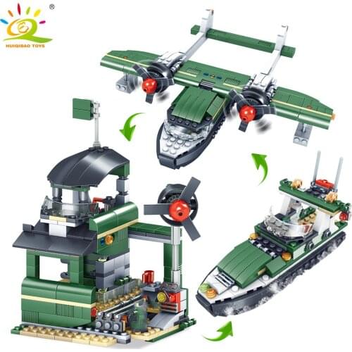 HUIQIBAO TOYS 339pcs 3in1 City House Helicopter Ship Building Blocks For Children Creator AirPlane Speedboat Kit Brick