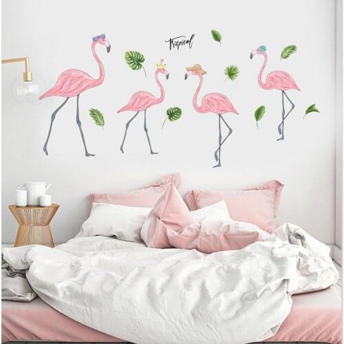 Ins Pink DIY Flamingo Leaves Mural Wall Stickers Home Decor Nursery Kids Girls Bedroom PVC Vinyl Decorated Sticker Decoration