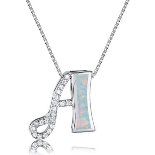 Dainty Silver Color Chain Necklace Luxury Crystal Wedding Necklace Cute Female White Opal Letter A-Z Pendant Necklaces For Women