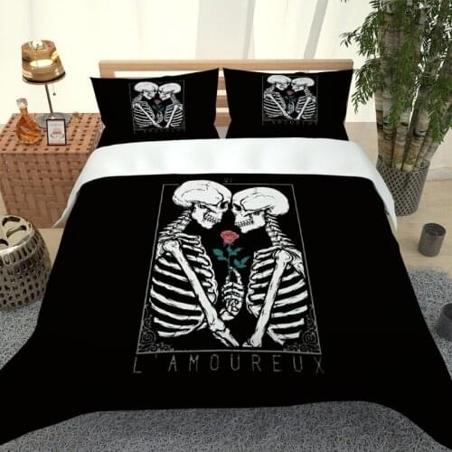Hot style 3D digital Skull printing 100% Polyester bedding set 1 duvet cover + 1/2 pillowcases bed in a bag US/EU/AU size