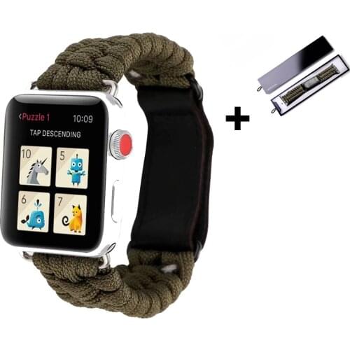 Box + strap For apple watch band 44 mm 40mm 38mm 42mm Leather clasp Survival Rope watchband bracelet for iwatch series 6 5 4 3