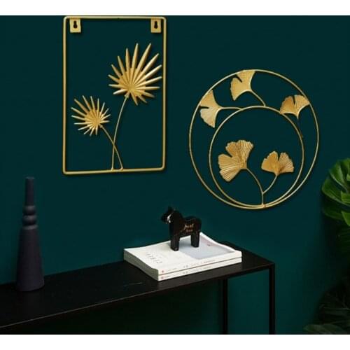 Wrought Iron Ginkgo Leaf Wall Decor Shelf Ornaments Nordic Style Wall Hanging Decoration Living Room Sofa Background Mural