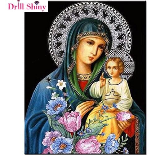Square diamond embroidery 5d diy magic diamond painting virgin maria Our Lady son religious cross stitch rhinestone decoration