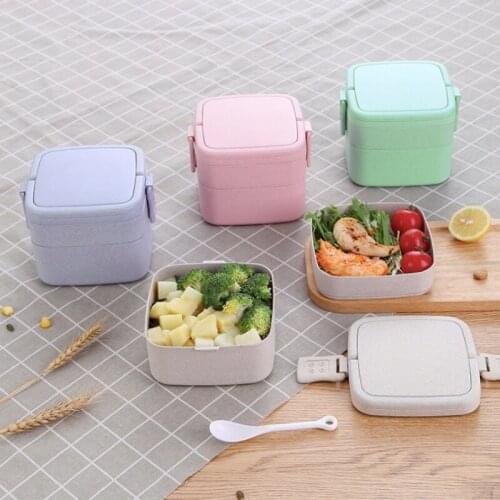 Japanese Style Microwave Bento Box Two Layers Wheat Straw Lunch Box Leak-Proof Bento Lunch Box For School Work Food Container