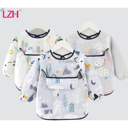 LZH Long Sleeve Toddler Kids Scarf Feeding Bib Apron For Children Anti-Dirty Bibs 0-5 Years Cute Baby Girls Boys Accessories