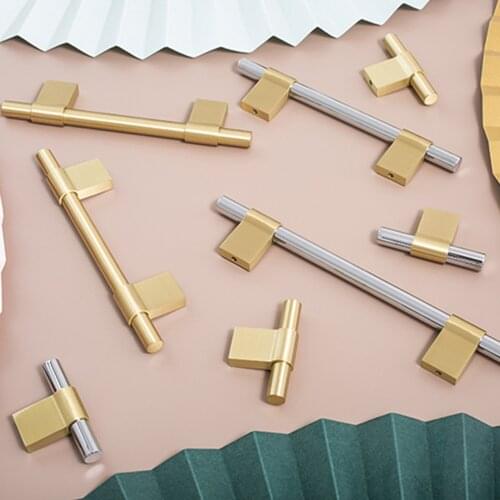 MFYS Solid Brass Long Handles Nordic Gold Silver Handle Light Luxury High-end Kitchen Cabinet Door Drawer Pulls pure Copper Knob