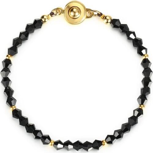 Fashion Black Rhinestone Beaded Bracelet for Women Girls Stainless Steel CZ Wedding Jewelry OK Clasp 7inch DB296