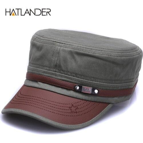 [HATLANDER]New fashion cotton Military hats for men women adjustable Flat top Army caps naval vintage solid visor sun hat gorras