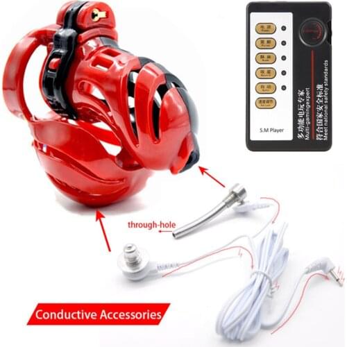 Hot Sale 3 D Design Male Electro Shock Penis Sleeve Cock Rings Polyethylene Chastity Device Ball Stretcher Cage Adult Sex Toys