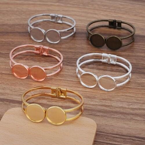 Cuff Bracelet Bases Settings Blanks with Double Round Smooth Bezel 18mm 20mm Resin Cabochons Spring Bangle Settings DIY Findings