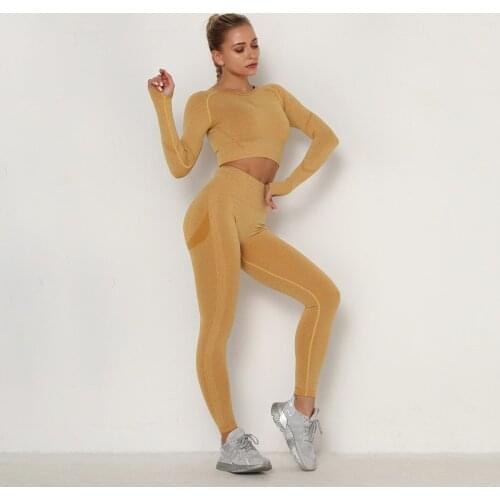2021 New Women Yoga Sets Seamless Long Sleeve Crop Top High Waist Gym Fitness Leggings Workout Sportswear Sport Suit