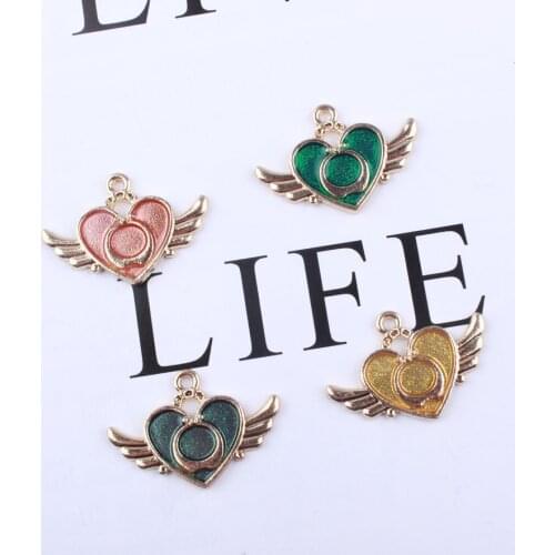 Wholesale 80PCs 21*30MM Enamel Lovely Angel Wings Heart Pendant Charms Fashion Ornament Accessories DIY Jewelry Findings Charms