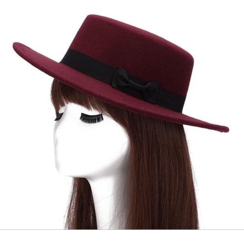 2016 Autumn Winter Mens Hats Fedoras Vintage Women Girls Felt Fedoras Flat Top Jazz Hat Church Hats Bucket Hat Chapeau