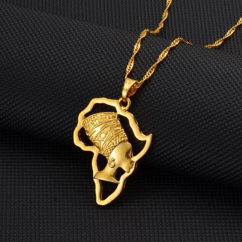 Anniyo Africa Map and African Women Pendant Neckalces Traditional Cultural Ornaments Holiday Wedding Party Gifts
