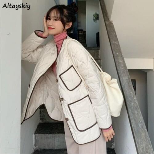 Parkas Women Simple Chic Elegant Daily Long Sleeve Fashion Lady Clothing All-match Horn Button Autumn Basic Korean Femme Outwear