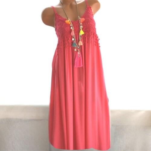 Dresses for women 2021 Womens Casual Lace Hollow Sleeveless Loose Spaghetti Trap Tunic Dress Evening Party vestidos mujer