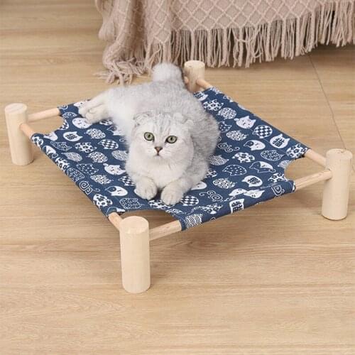 Elevated Cat Bed House Sleep Hammocks Beds Mats Wood Kitten Lounge Nest for Small Dogs Rabbit Puppy Durable Canvas Pet Supplies