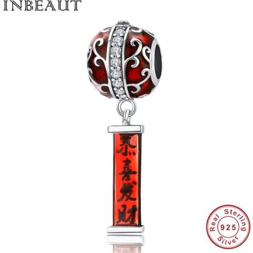 INBEAUT Charms fit Brand Braceelt 925 Silver Congratulat Lantern Beads Happy&prosperous Chinese Character Pendant for Necklace