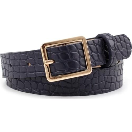 New Crocodile Square Buckle Pu Belt Women Men Gold Buckle Thin Belts Fashion Female Dress Jeans Brand Design Waistband 2021
