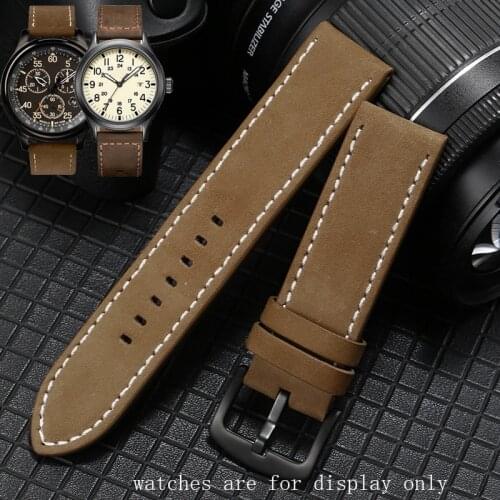 Substitute Timex T49905 T49963 Series Genuine Leather Strap Retro Trend Matte Cow Leather Watchband 20mm