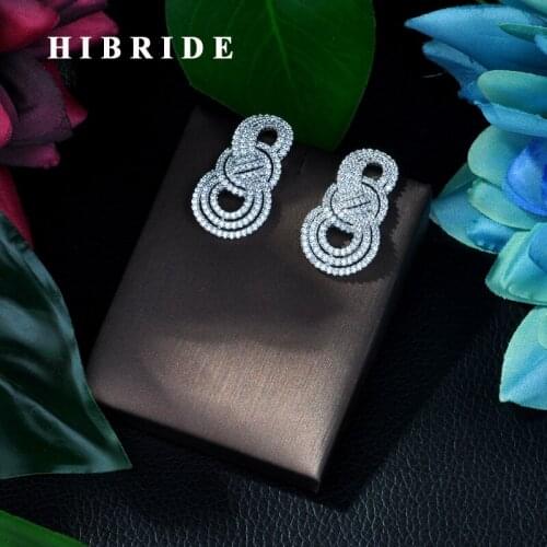 HIBRIDE Luxury Brand White Color Earrings Full Micro Cubic Zirconia Paved Stud Earrings fashion jewelry aretes de mujer mo E-49