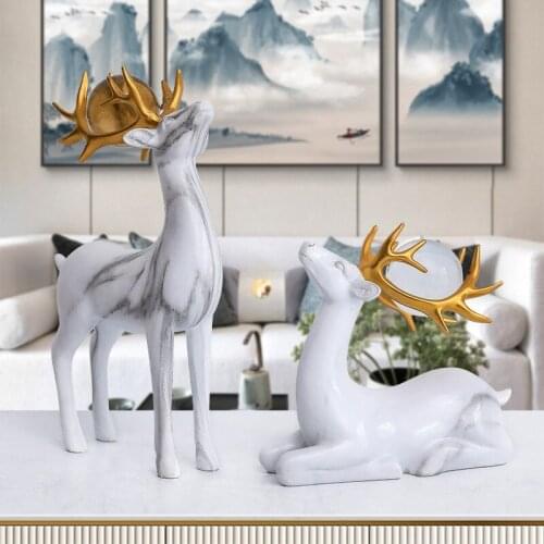 Elk Sculpture Nordic Crystal Ball Marbled Deer Statue Desktop Luxury Room Decor Handicraft Wedding Gifts For New Couples D293