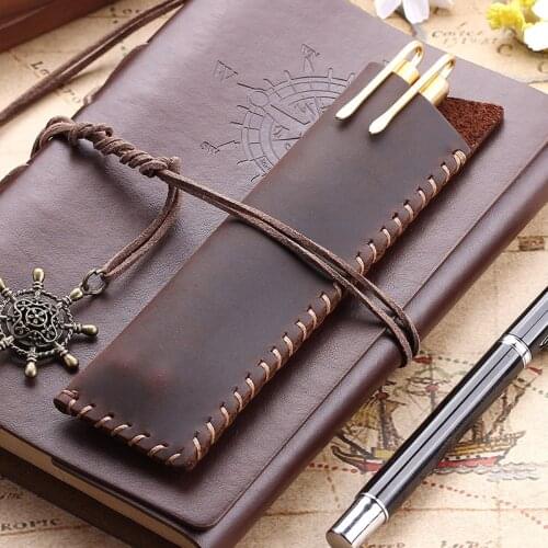 Handmade Genuine Leather Pen Bag, Rustic Leather Pencil Bag Holder Case, Vintage Retro Style Accessories for Leather Notebook