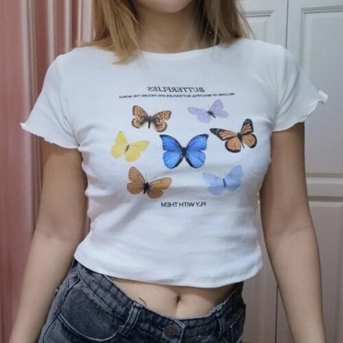 Slim Girls Soft Cotton O Neck Vintage T-shirt 2021 Summer Fashion Ladies Office Women Hong Kong Style Young Girl Navel Top