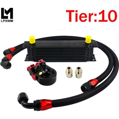 Universal 10 ROWS OIL COOLER KIT ENGINE +AN10 oil Sandwich Plate Adapte with Thermostat +2PCS BRAIDED HOSE