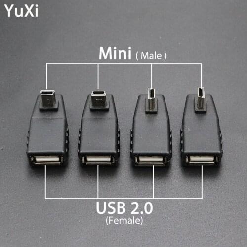 YuXi 90 Degree New USB 2.0 Type A Female to Mini USB 5 Pin B OTG Adapter Converter Connector Charging Adapter
