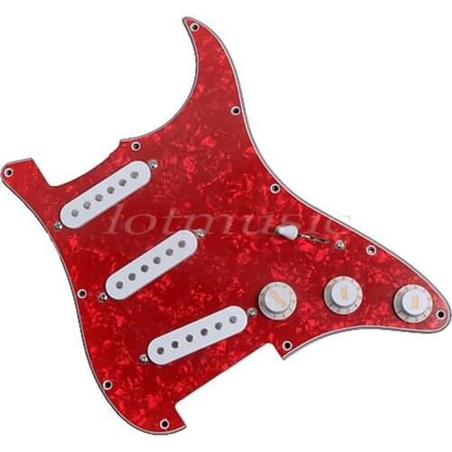 Loaded Strat Pickguard, Red Pearl/ White, Fits For Fender Replacement