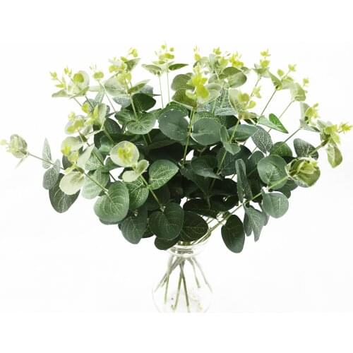 Green Artificial Leaves Large Eucalyptus Leaf Plants Wall Material Decorative Fake Plants For Home Shop Garden Party Decor 37cm
