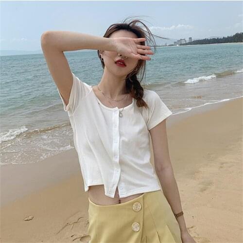 Female Korean Harajuku Loose Casual Solid Color Ins Tshirt Womens T-shirts Tops Japanese Kawaii Ulzzang Clothes For Women