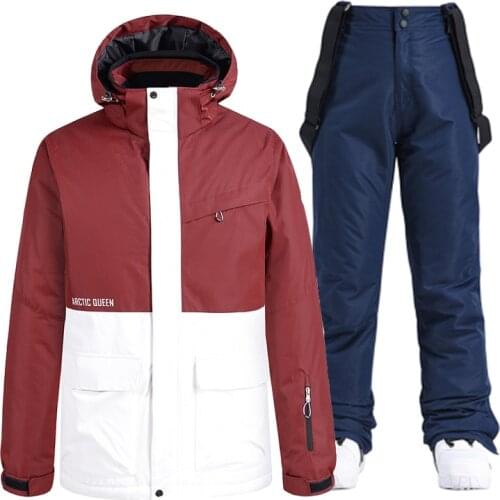 Red White Womens and Mens Snow Suit Sets Snowboarding Clothing Winter Outdoor Wear 10K Waterproof Costumes Ski Jacket + Pant