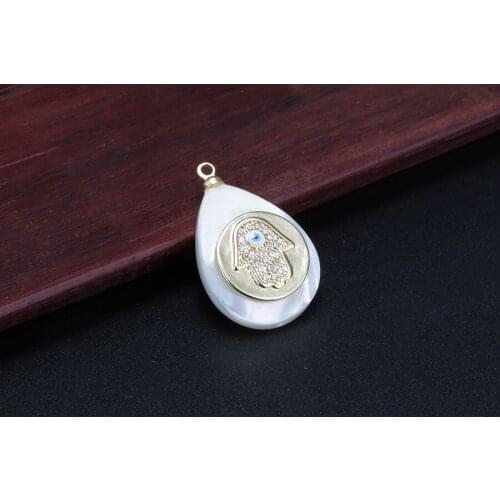 White blue cz glass paved evil eye charm white water drop mother pearl shell pendant & choker necklace for women