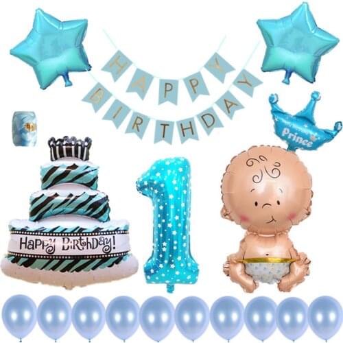 1set Paper Happy birthday Banner 32inch Number Globos Cake Princess Crown Star Helium Balls Baby Shower 1st Supplies Decor Gifts